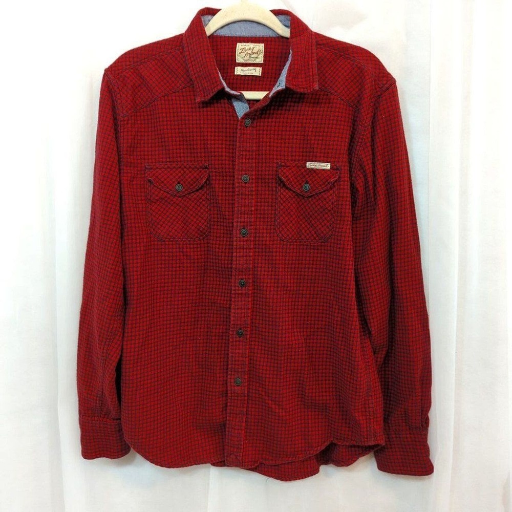 Lucky Brand Mens Shirt Flannel Distinctive Western Red Black Button Up Size M